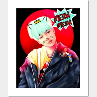 Yoongi, version 2 of 2, bts, agust d, kitty cat, meow meow, Posters and Art